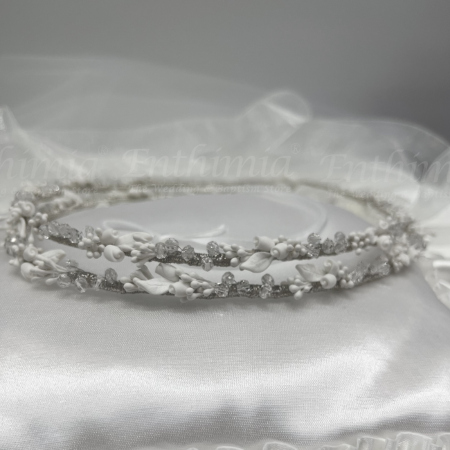 137 Greek Wedding Stefana with Swarovski Crytals and Roses